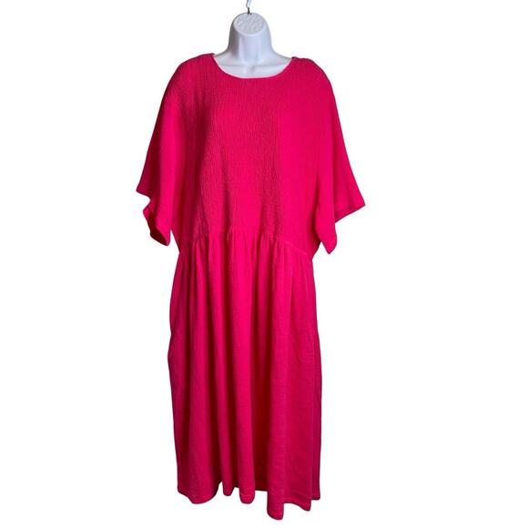 Shiny By Nature Women's Pink Smocked Bodice Dolman Sleeve Midi Dress Size 4XL - Picture 1 of 12
